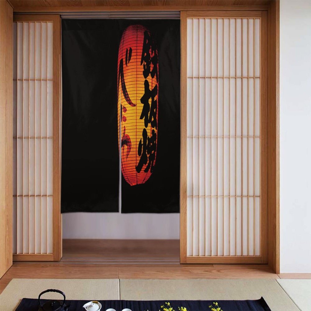 JCETUNO Noren Doorway Curtain Japanese Style Printed Cotton Linen Window Treatment Door Tapestry for Home Decoration,Wide 35",Lantern