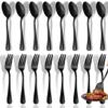 Black Spoons and Forks Set, Set of 16 Top Food Grade Stainless Steel Forks and Spoons Silverware Set, Kitchen Accessories Cutlery Set, Mirror Finish view 1