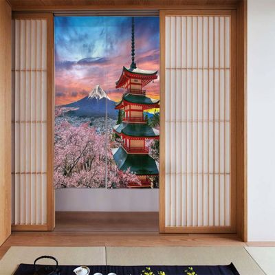 JCETUNO Chinese Japanese Noren Doorway Curtain Linen Printed Hanging Door Tapestry for Sushi Kitchen Home Decoration,Wide 27.5",Spring