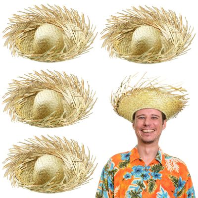 Patelai 4 Pcs Hawaii Straw Hat Pava Hat Puerto Rico Pava Scarecrow Costume Accessory Beachcomber Panama Hats for Costume(Dark,Classic Style)