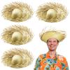 Patelai 4 Pcs Hawaii Straw Hat Pava Hat Puerto Rico Pava Scarecrow Costume Accessory Beachcomber Panama Hats for Costume(Dark,Classic Style) view 1