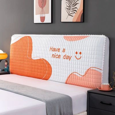 Cartoon Bed Headboard Slipcover for Kid Room, Quilted Old Bed Headboard Cover Dustproof Protector Cover for Queen King Full Twin Cal King Size-Orange||Queen:150cm/59in