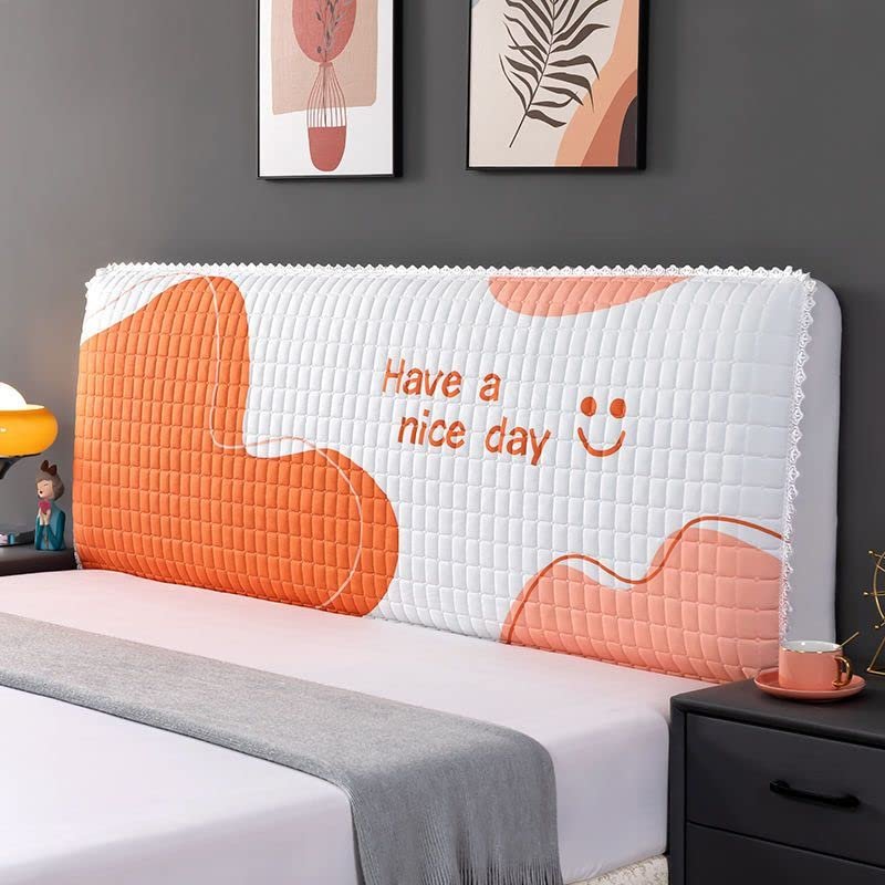 Cartoon Bed Headboard Slipcover for Kid Room, Quilted Old Bed Headboard Cover Dustproof Protector Cover for Queen King Full Twin Cal King Size-Orange||Queen:150cm/59in