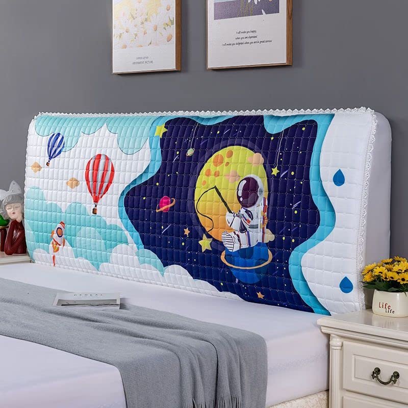 Cartoon Bed Headboard Slipcover for Kid Room, Quilted Old Bed Headboard Cover Dustproof Protector Cover for Queen King Full Twin Cal King Size-The Sky is White||220cm/86in