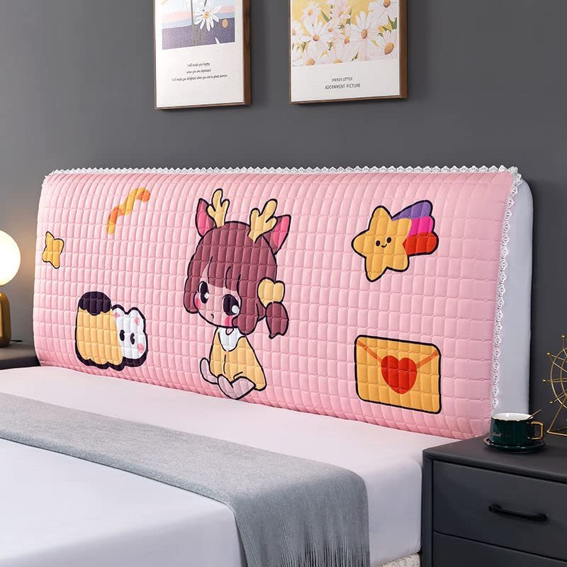 CAMZ Cartoon Bed Headboard Slipcover for Kid Room, Quilted Old Bed Headboard Cover Dustproof Protector Cover for Queen King Full Twin Cal King Size-Female||Full:130cm/51in