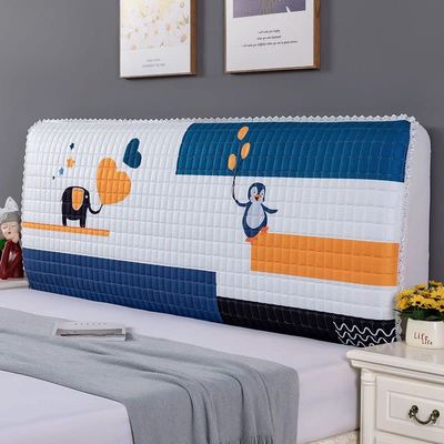 Cartoon Bed Headboard Slipcover for Kid Room, Quilted Old Bed Headboard Cover Dustproof Protector Cover for Queen King Full Twin Cal King Size-Elephant Penguin||Cal King:180cm/71in