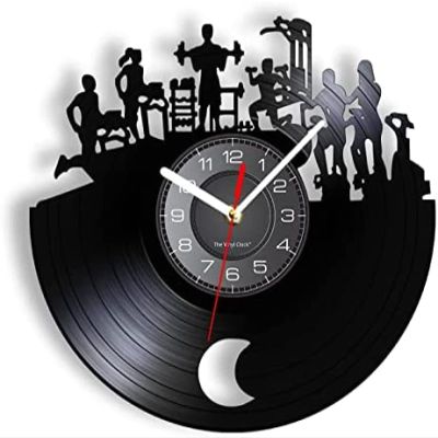 30cm Vintage Wall Clock Fitness Wall Clock Fitness Vintage Vinyl Record Clock Fitness Decoration Clock Sport Fitness Activity Workout Wall Decor