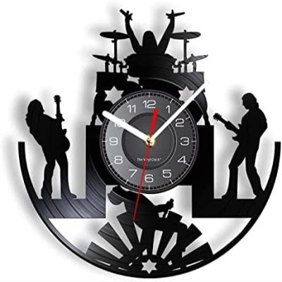 30cm Wall Clock Vintage Rock Band Music Group Wall Clock Rock Band Drummer Heavy Metal Band Guitarist Show Stage Show Vinyl Record Wall Clock