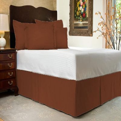BEDICIA 1 Pc Luxurious Box Plated Bed Skirt 15 Inch Drop Pocket Easy to Put On-100% Egyptian Cotton Dust Ruffle Easy Care Fade & Wrinkle Resistant (Chocolate Stripe,Cal King Size)