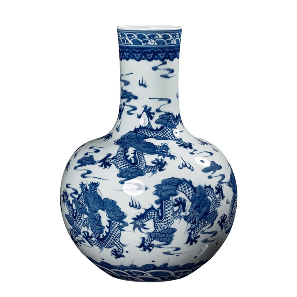 KIZQYN Flower Vase Ceramic Vase 13-inch Large Porcelain Flower Vase Chinese Antique Kowloon Hand-Painted Decor Rough Pottery Vases Bedroom Living Room Decoration Ornament Vase for Decor