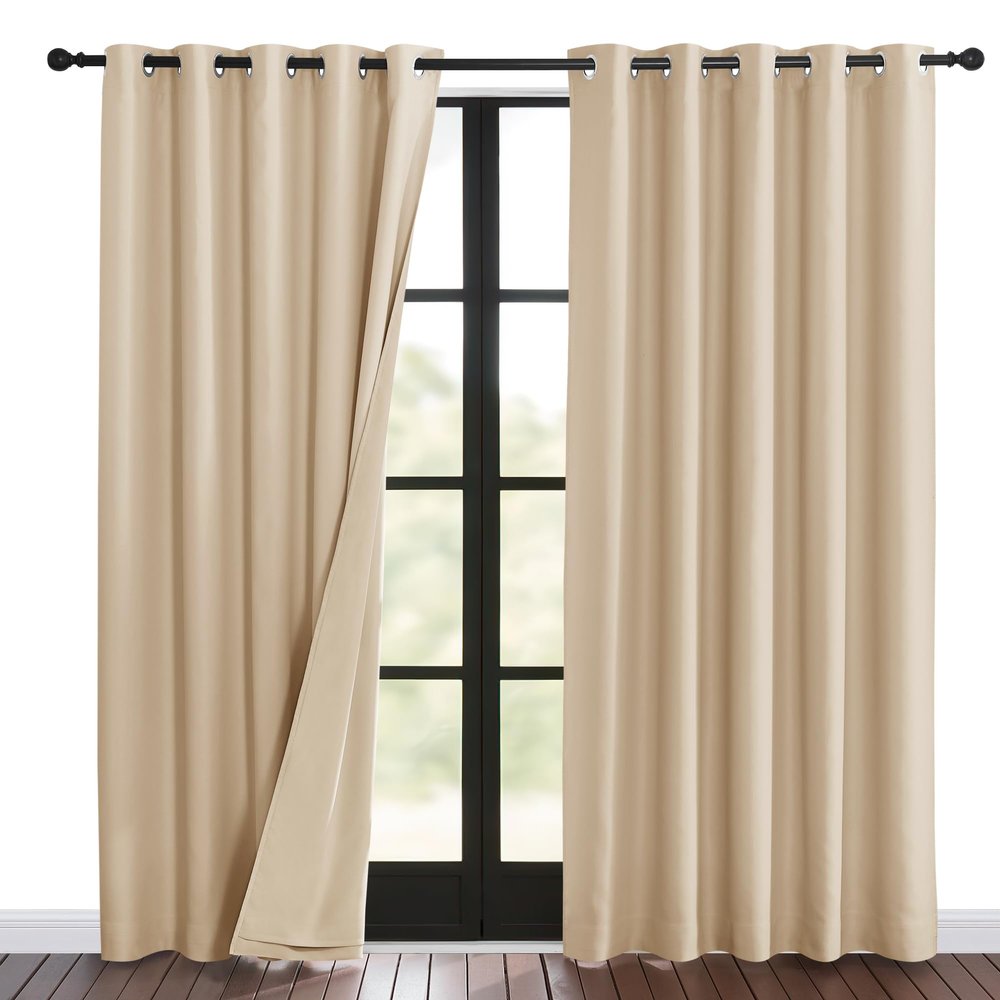 NICETOWN Living Room Noise Reducing Curtains, Privacy Protection & Completely Shaded Ring Top Drapes, Sound Preventing Insulated Window Treatment Curtain Panels(Biscotti Beige, 2 Pieces, W62 x L84)