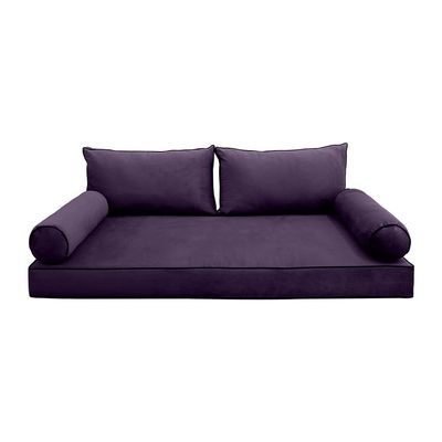 Prolinemax Style V2 Full Size Velvet Contrast Pipe Indoor Daybed Bolster Pillow Cushion Mattress Fitted Sheet |Cover ONLY| AD339