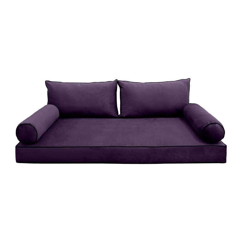 Prolinemax Style V2 Full Size Velvet Contrast Pipe Indoor Daybed Bolster Pillow Cushion Mattress Fitted Sheet |Cover ONLY| AD339