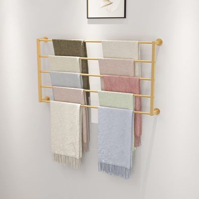 5 Tier Ribbon Display Stand, Wall Mount Ribbon Spool Holder with Removable Crossbar, Heavy Duty Iron Storage Rack for Florist, Gift Shop (Color : Gold, Size : LxH 120x60cm/47.2x23.6in)