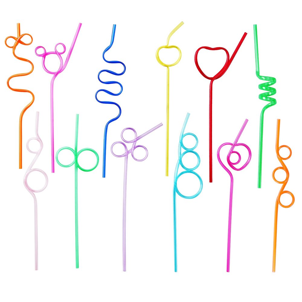 24 Pcs Silly Crazy Straws for Kids Reusable Plastic Loop Curly Crazy Drinking Straws for Classroom Activities Valentines Day Gift Christmas Birthday Wedding Party Supplies Decoration