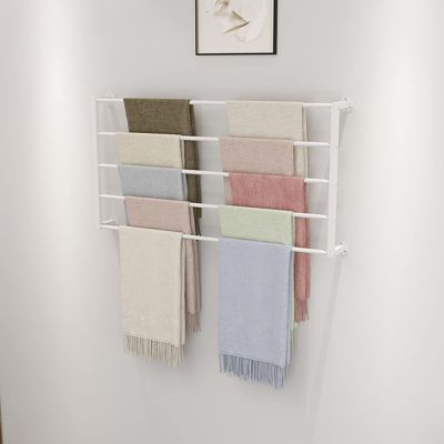 5 Tier Ribbon Display Stand, Wall Mount Ribbon Spool Holder with Removable Crossbar, Heavy Duty Iron Storage Rack for Florist, Gift Shop (Color : White, Size : LxH 120x60cm/47.2x23.6in)