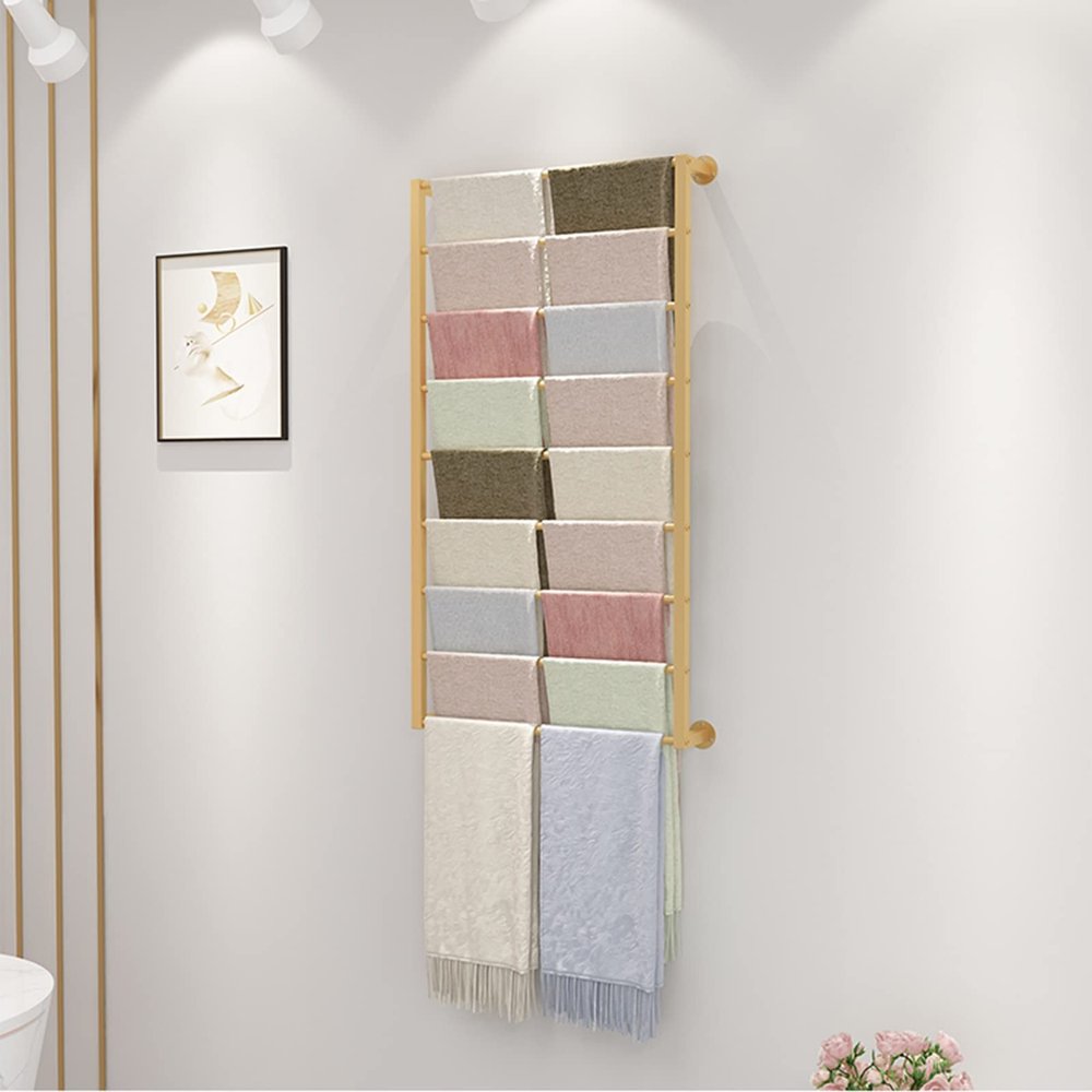 Large Scarf Rack, Wall Mount Commercial Retail Display Holder for Bedroom Closet, Hanger Stand for Trouser, Clothes, Shawls, Wraps, Towels (Color : Gold, Size : 60x120cm/23.6x47.2in)