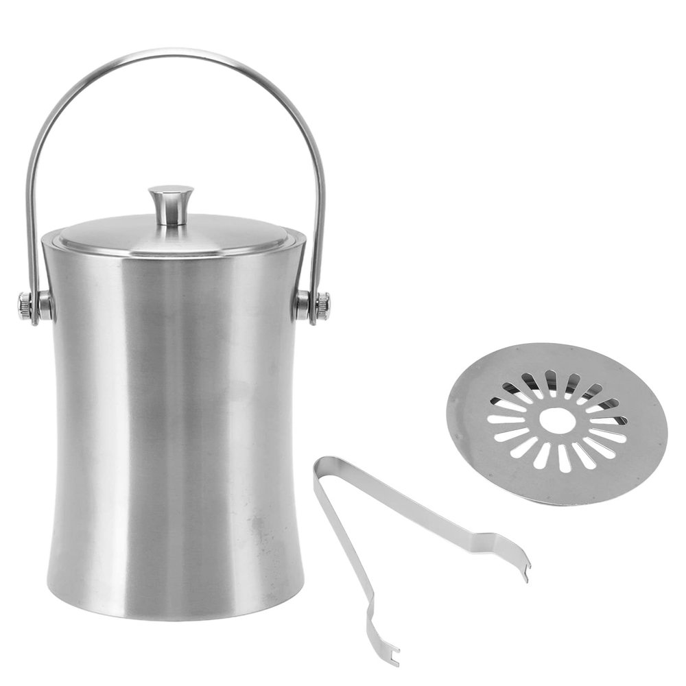 1L Double Wall Bar Ice Bucket with Ice Tongs and Sealing Lid Cover, Stainless Steel Insulated Mini Ice Bucket, Small Ice Bucket for Parties and Cocktail Bar, Bar Ice Bucket Double Wall Ice Bucket
