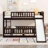 Twin Over Twin Low Bunk Bed with Slide and Fence Railings, Wood Floor Bunk Beds with Ladder for Toddler Kids Boys Girls Teens, Easy to Assembly (Espresso, Twin Over Twin) view 3