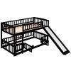 Twin Over Twin Low Bunk Bed with Slide and Fence Railings, Wood Floor Bunk Beds with Ladder for Toddler Kids Boys Girls Teens, Easy to Assembly (Espresso, Twin Over Twin) view 4