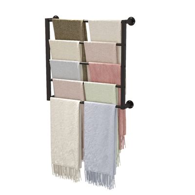 5 Tier Ribbon Display Stand, Wall Mount Ribbon Spool Holder with Removable Crossbar, Heavy Duty Iron Storage Rack for Florist, Gift Shop (Color : Black, Size : LxH 120x60cm/47.2x23.6in)