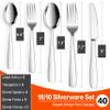 18/10 Stainless Steel Silverware Set with Flatware Drawer Organizer, HaWare 40-Piece Durable Cutlery Set for 8, Fancy Kitchen Utensils Tableware Service with Dinner Fork Knife Spoon & Tray view 3