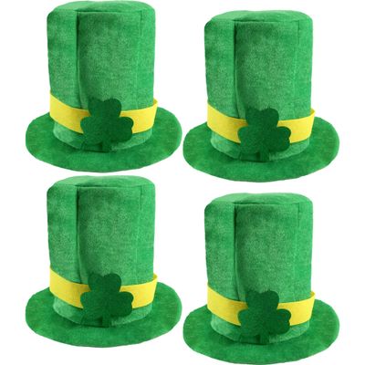 Rcanedny 4 Pack Green St. Patricks Day Hats Flannel Shamrock St Patricks Hat for Adults St. Patrick's Day Party Supplies