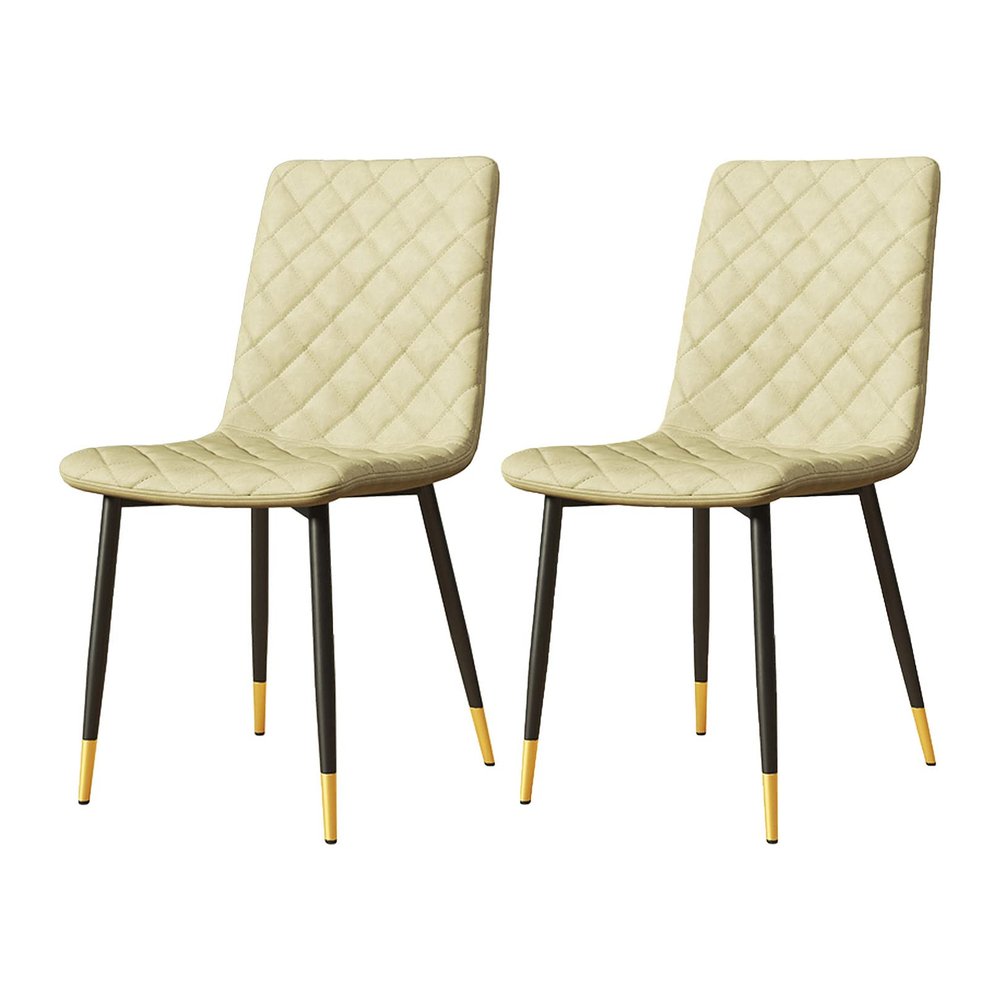 Dining Chair with Iron Legs Upholstered Faux Leather Armless Chair for Living Bedroom Kitchen Tub Chair Side Chair Set of 2