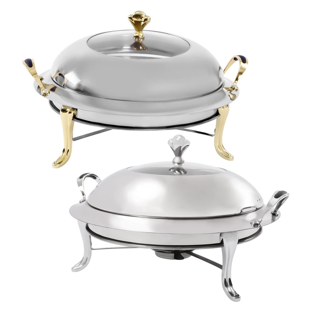 Chafing Dish Buffet Food Servers Warmers Tray Dish with Lid and Chafing Fuel Holder Stainless Steel Round Durable Chafing Dishes for Kitchen Party Dining Hotel Buffet (Gold)