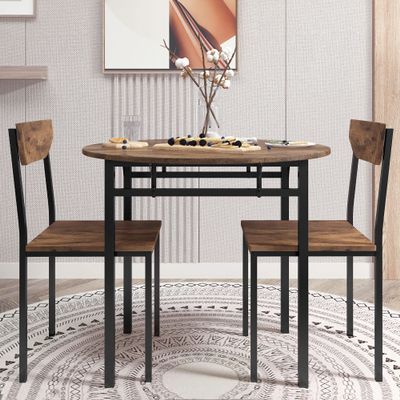 Bellemave Modern 3-Piece Round Dining Table Set with Drop Leaf and 2 Chairs,Kitchen Table Set for Small Space/Apartment(Black +Brown)