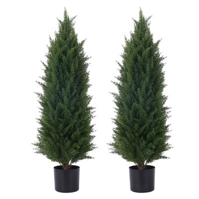 3.5ft Artificial Cedar Topiary Tree Potted Plants with UV Resistant Leaves for Home and Office Decoration-2 Piece Set