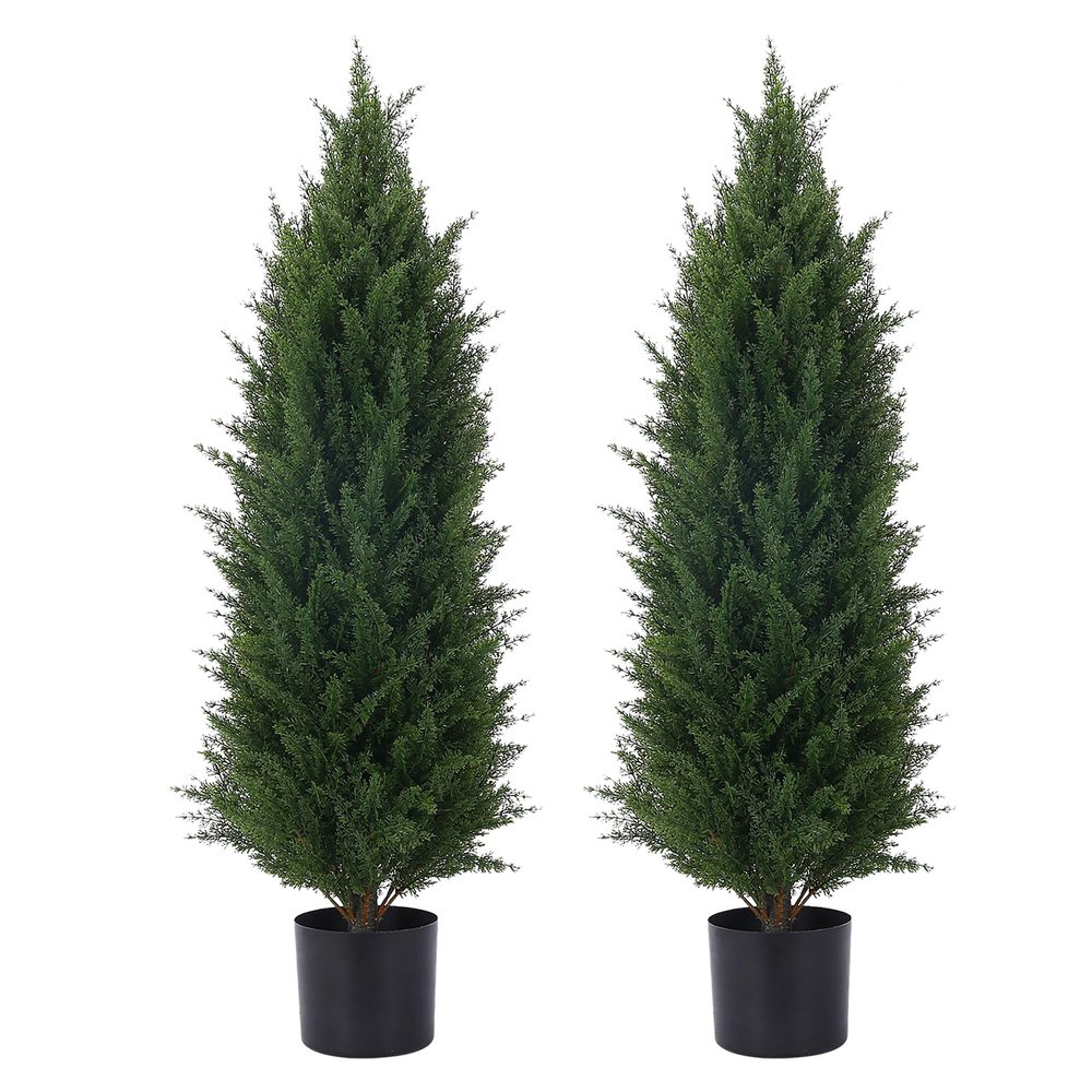 3.5ft Artificial Cedar Topiary Tree Potted Plants with UV Resistant Leaves for Home and Office Decoration-2 Piece Set