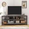 MUTUN Corner TV Stand with Power Outlet, Corner TV Stand for 32 43 50 55 60 Inch TV, Corner Entertainment Center, Industrial TV Console Table for Living Room Bedroom, 55 Inch, Grey Oak view 2