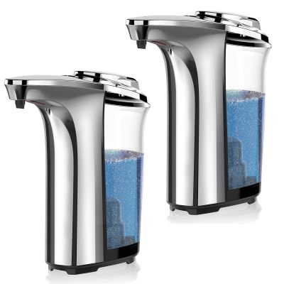 PZOTRUF Automatic Soap Dispenser, Touchless Dish Soap Dispenser 17oz/500ml with Upgraded Infrared Sensor, 5 Adjustable Soap Dispensing Levels, Liquid Hand Dispenser for Bathroom (Silver Set)