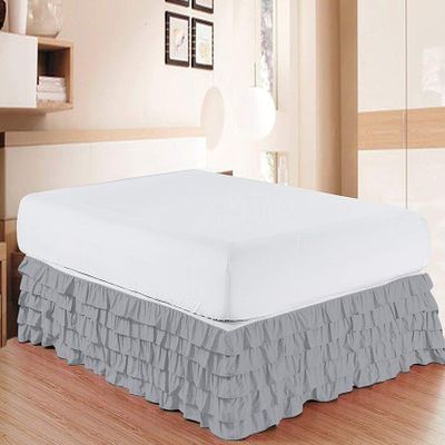 Bed Skirt - Pure Natural Cotton 800 Thread Count Multi-Ruffle Bed Skirt - Luxury Multi Ruffle Bed Skirt Elastic Dust Ruffles with Wrap Around, Easy Fit with 15" Drop, RV Bunk 42X80, Silver Grey