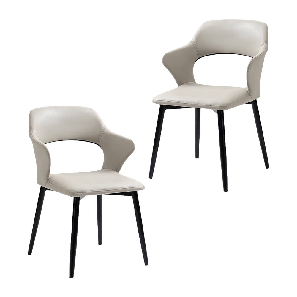 Dining Chairs Set of 2 Faux Leather Upholstered Side Chairs for Living Bedroom Kitchen Chairs with Stable Black Steel Legs