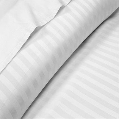 DIFFERENT SHEETING Cotton Bedding Set 4 PCS, Fully Elastic Fitted, Flat Sheet & 2 Pillow Cases with 14" Deep Pocket, 600 Thread Count-White Stripe,Twin-XL Size