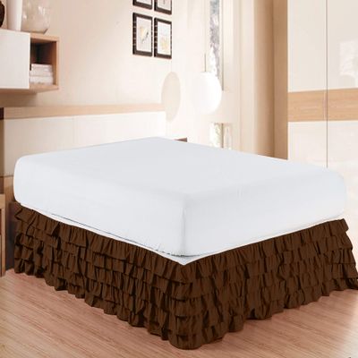 Bed Skirt - 100% Pure Cotton 800 Thread Count Multi-Ruffle Bed Skirt - Luxury Multi Ruffle Bed Skirt Elastic Dust Ruffles with Wrap Around, Easy Fit with 21" Drop, Twin, Brown
