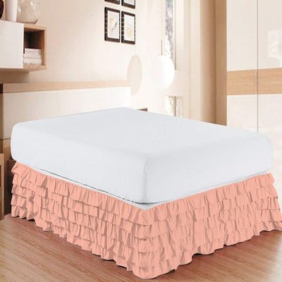 Bed Skirt - Pure Natural Cotton 800 Thread Count Multi-Ruffle Bed Skirt - Luxury Multi Ruffle Bed Skirt Elastic Dust Ruffles with Wrap Around, Easy Fit with 15" Drop, Twin XL, Peach