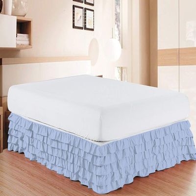 Bed Skirt - Pure Natural Cotton 800 Thread Count Multi-Ruffle Bed Skirt - Luxury Multi Ruffle Bed Skirt Elastic Dust Ruffles with Wrap Around, Easy Fit with 15" Drop, King XL, Light Blue
