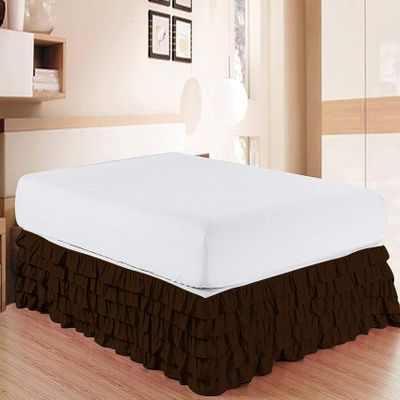 Bed Skirt - 100% Pure Cotton 800 Thread Count Multi-Ruffle Bed Skirt - Luxury Multi Ruffle Bed Skirt Elastic Dust Ruffles with Wrap Around, Easy Fit with 21" Drop, California King, Chocolate