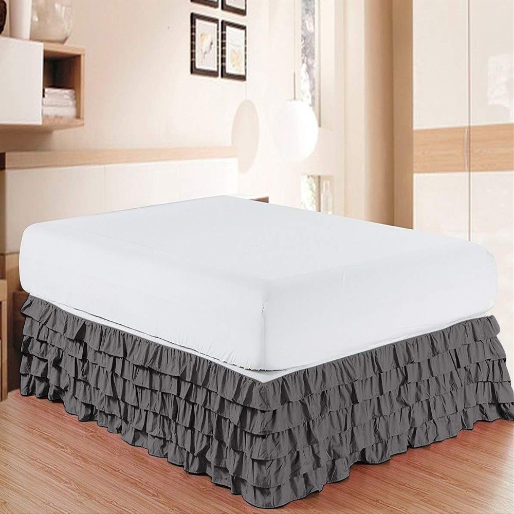 Bed Skirt - 100% Pure Cotton 800 Thread Count Multi-Ruffle Bed Skirt - Luxury Multi Ruffle Bed Skirt Elastic Dust Ruffles with Wrap Around, Easy Fit with 21" Drop, RV Bunk 42X80, Dark Grey