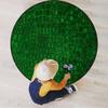 Abstract Soft Microfiber Polyester Non-Slip Round Mat/Runner, Plush Water Absorbent Accent Rug for Bathroom Vanity, Bathtub/Shower, Alligator Skin Pattern Luxury Lifestyle,Green Diameter 60 in view 3