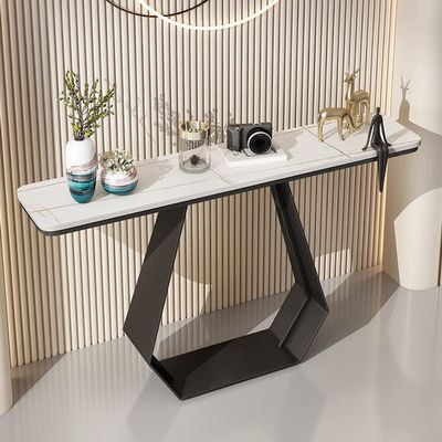 KWOKING Rectangle Glam Console Accent Table Antique Finish Console Sofa Table Slate Porch Table Against The Wall Entry Porch Cabinet Hotel Table Case Black Base White Top 55" L x 12" W x 31" H