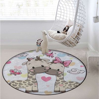 Animal Office Chair Mat Washable Non Slip Floor Protector for Hardwood Floors and Tile Floor Round mat Cartoon Romantic Couple Giraffes,Multicolor Diameter 43.3 in