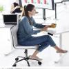 BIMPER Office Desk Chair White Wheels Chairs Small Vanity Chair Low Back Faux Leather Ribbed Swivel Chair Rolling Desk Chair for Girls Comfy Chair for Bedroom(2 sets view 2