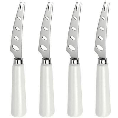 4 Pieces PRONGED Cheese knife 6.5inch Fine smooth finish SUS430 Stainless Steel 6inch Cheese Slicer Cheese Cutter with White Ceramic Handle good hand grip