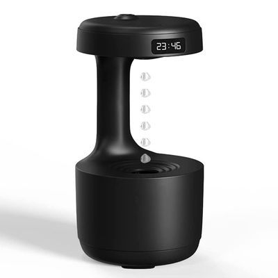 Anti-Gravity Droplet Humidifier,Air Humidifiers For Bedroom Office Desktop,800ml Water Capacity Mini Air Humidifier With Led Smart Display Clock, Usb Rechargeable Quiet Humidifier (Black)