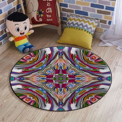 Abstract Round Rug for Bedroom Circular Area Rug Washable Throw Rugs Non-Slip Soft Floor Mat for Living Room Sofa Smoky Wavy Floral with Rainbow,Multicolor Diameter 60 in