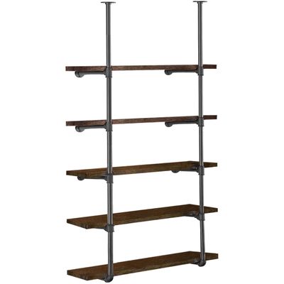 HITOMEN Industrial Iron Pipe Shelves, 2 Set 5-Tier 70.5" Tall 12" Depth, DIY Open Bookshelf Bookcase, Wall Mounted Vintage Retro Shelving, Rustic Farmhouse Pantry Kitchen Storage, Black Shelf Brackets